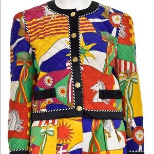 🔥🔥 Vintage Escada Margaretha Ley Multi-Colored Quilted Flag Print Jacket 🔥🔥